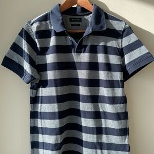 Massimo Dutti Dark Blue and Light Gray Striped Polo